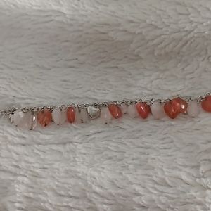 Sterling silver white and pinkish quartz bracelet